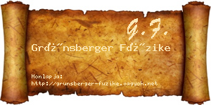 Grünsberger Füzike névjegykártya